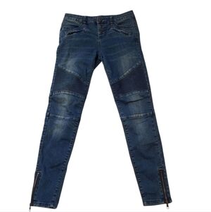 Free People Jeans Skinny Moto Style Zippered Pockets Ankles Dark Wash Waist 28